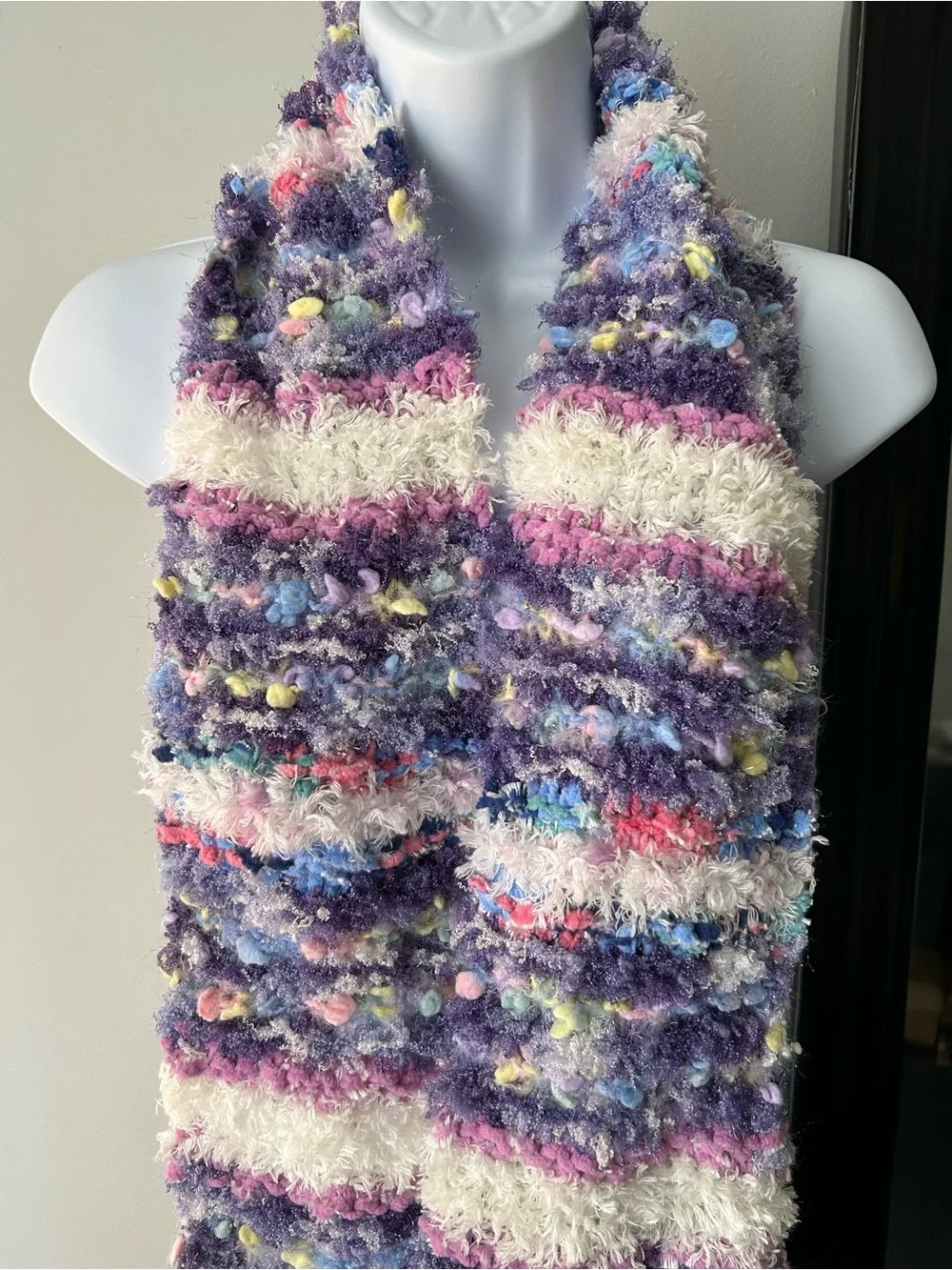 Handmade Purple Multicolor Textured Knit Scarf